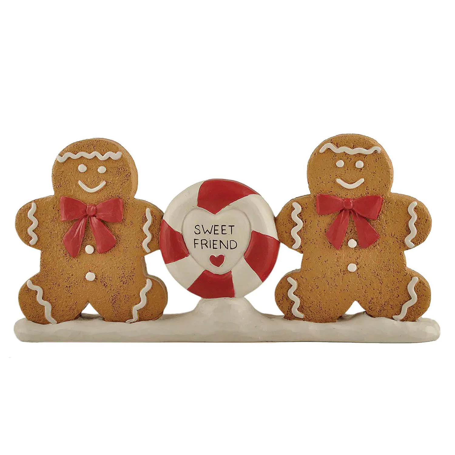 Seasonal Gifts Resin Christmas Crafts Two Cute Gingerbread men with Candy on Snow Base for Home Decor 238-13741