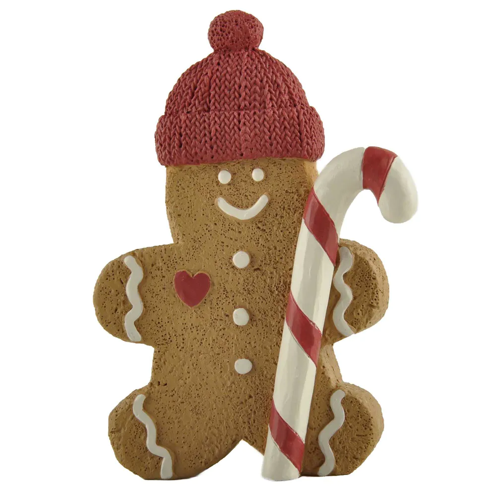 Factory Handmade Resin Christmas Crafts Brown Gingerbread Man w Candy Cane for Home Decor 238-13745
