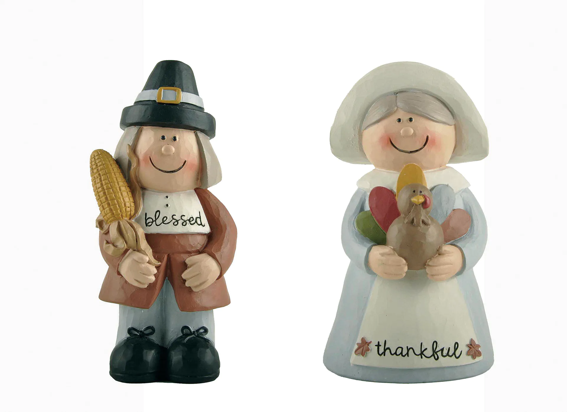 Harvest Festival Resin Crafts S/2 Woman with Turkey And Man with Corn for Home Decoration236-13700