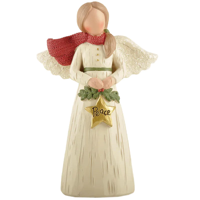 High Quality Resin Angel Crafts Peace Angel w Christmas Greens and Star for Home Decor 238-13776