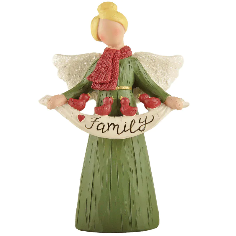Factory Handmade Resin Angel Statue Green Christmas Angel with Birds for Christmas Gifts 238-13778