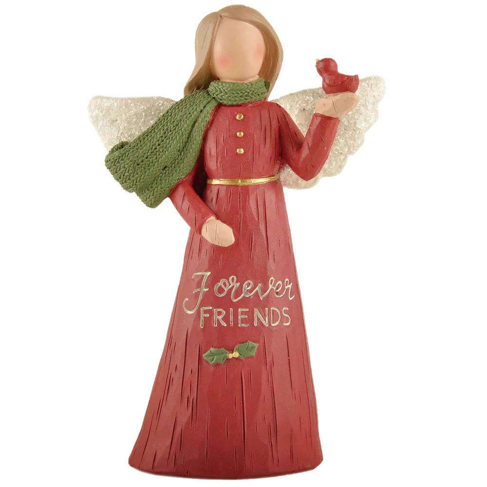 High Quality Resin Angel Figurines Forever Friends Angel w Christmas Holly & Red Bird for Gifts 238-13779