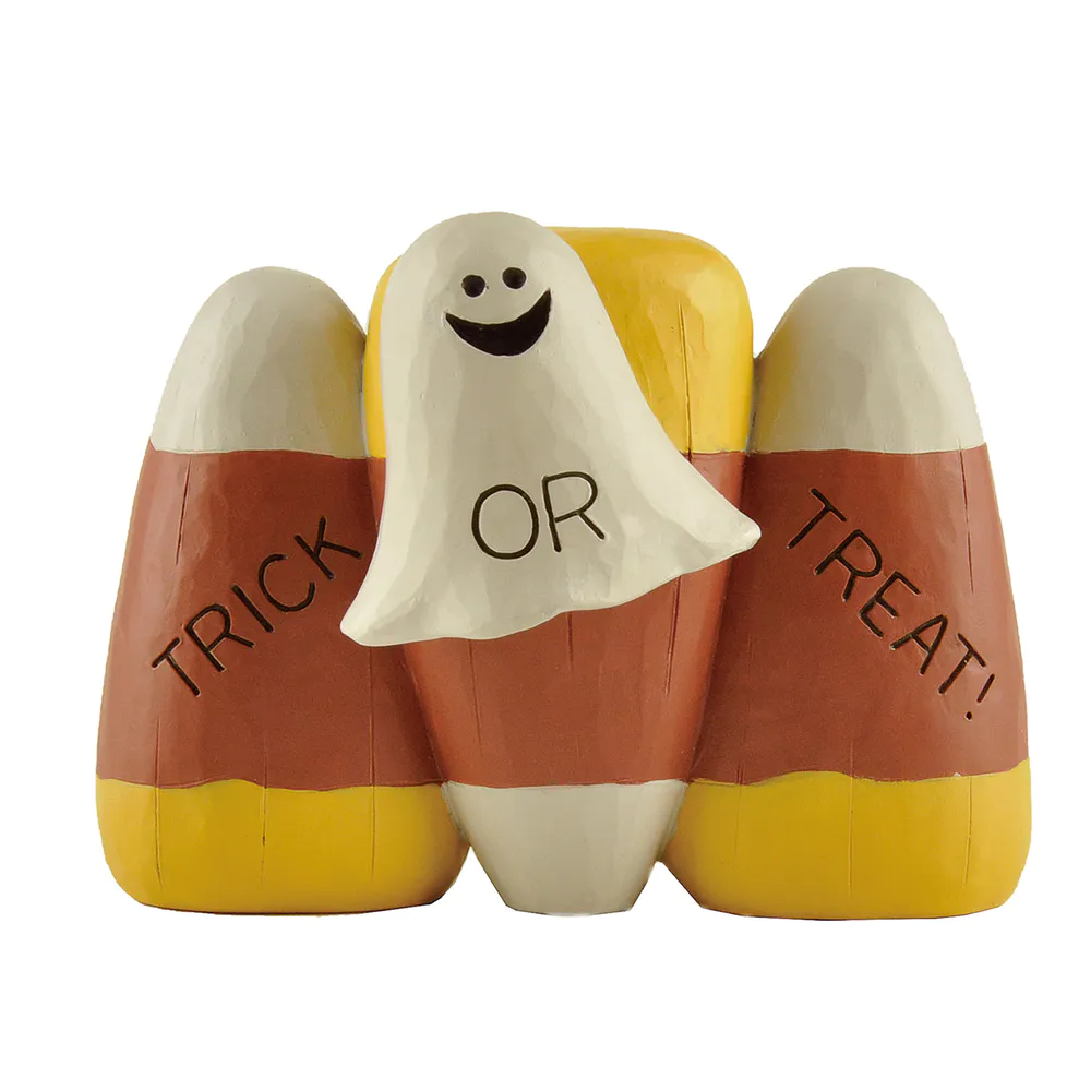 Hot Sale Resin Crafts Helloween Home Decoration GHOST & CANDY CORN FIGURINE-TRICK OR TREAT For Gift236-13711