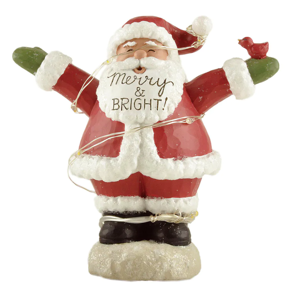 Factory Handmade Resin Santa Crafts Merry & Bright Santa w Led Lights Figurines for Gifts 238-13785
