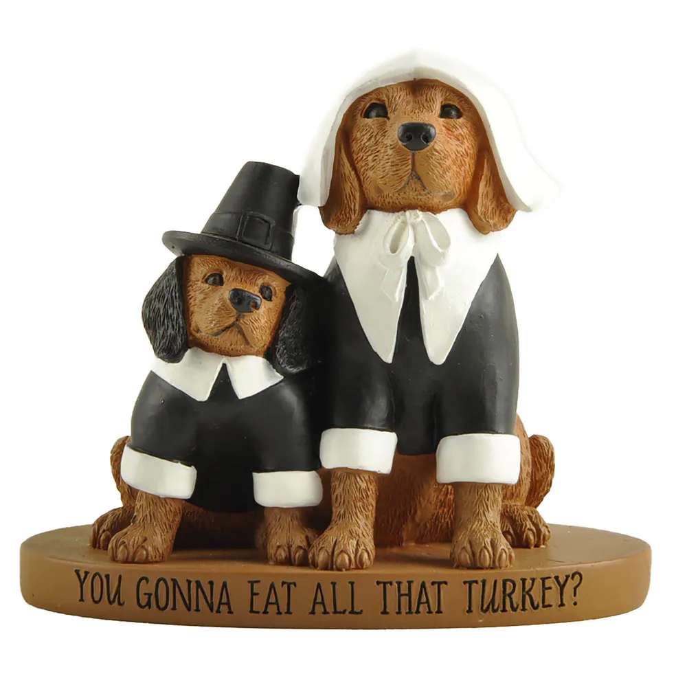 Factory Supply New Resin Animal Crafts Pilgrim Dogs on Base for Home Decoration236-13841