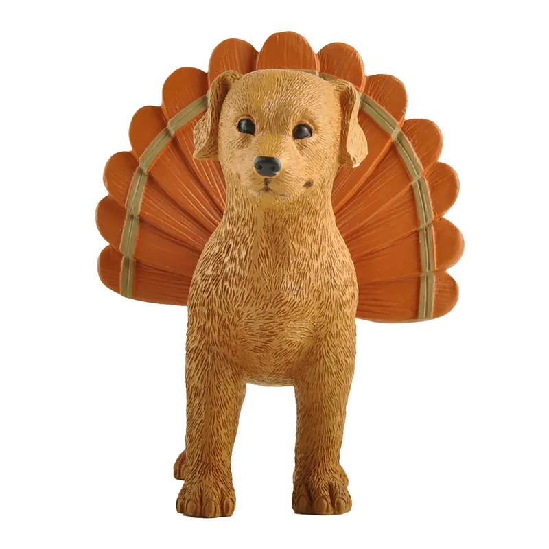 2024 New Arrival Resin Figurine BROWN DOG W/THANKSGIVING TURKEY COSTUME for Home Decoration236-13843
