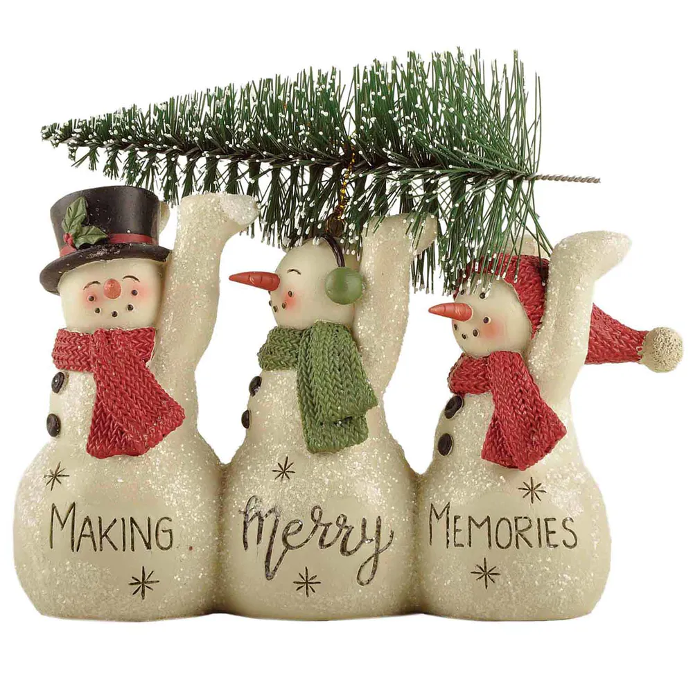 Exquisite Handmade Resin Christmas Crafts Three Cute Snowmen Carrying Christmas Tree for Christmas Gift 238-13788