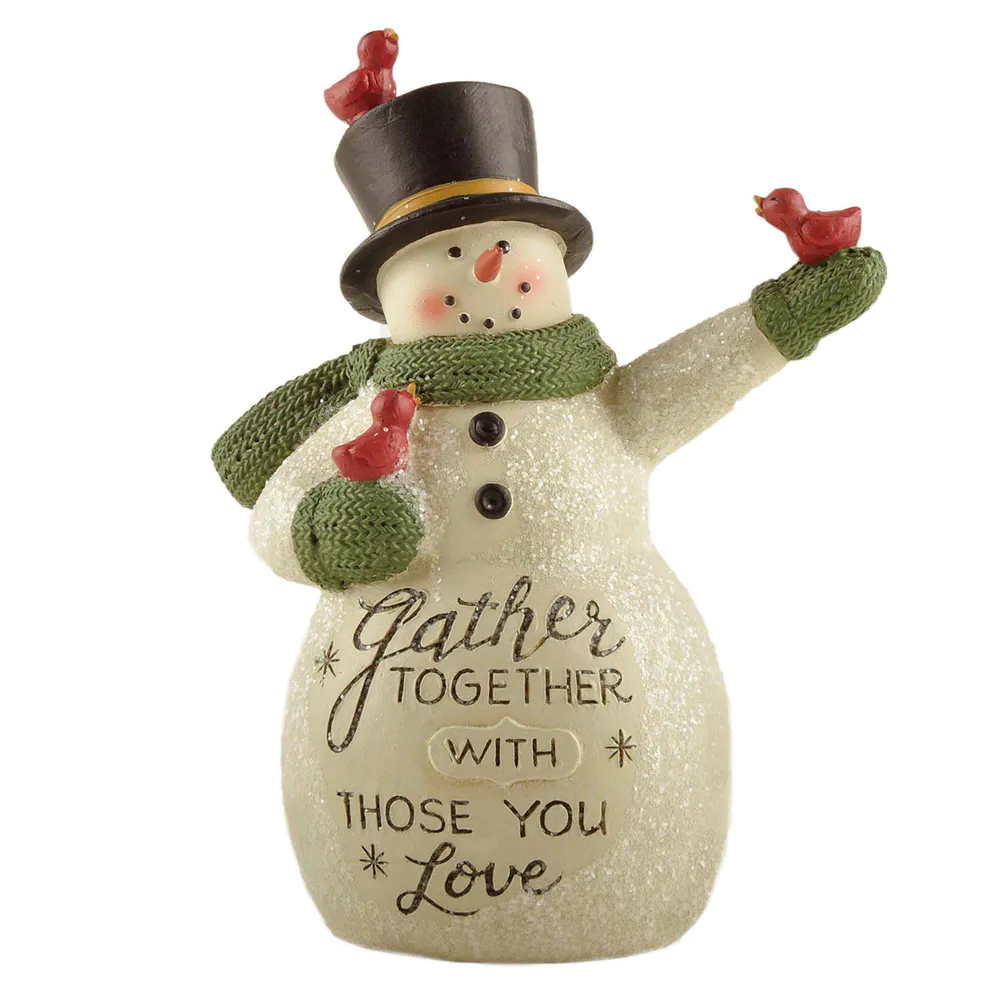 Holiday Elegance Charming Resin Crafted Snowman with Top Hat and Birds Inviting Love and Togetherness for Your Holiday Celebrations 238-13791