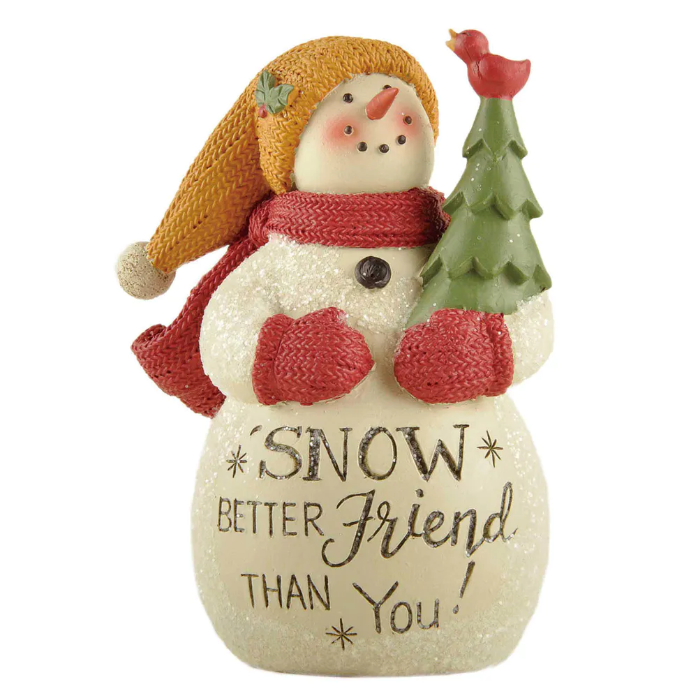 Enchanting Winter Friend Resin Snowman with Green Hat and Christmas Tree, the Perfect Gift to Celebrate Friendship During the Holidays 238-13790