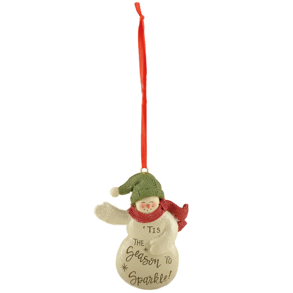 New Arrivals Resin Snowman Hanging Ornament with Glittery Finish and Warm Winter Wishes - 'It's the Season to Sparkle!' for Gift 238-52135