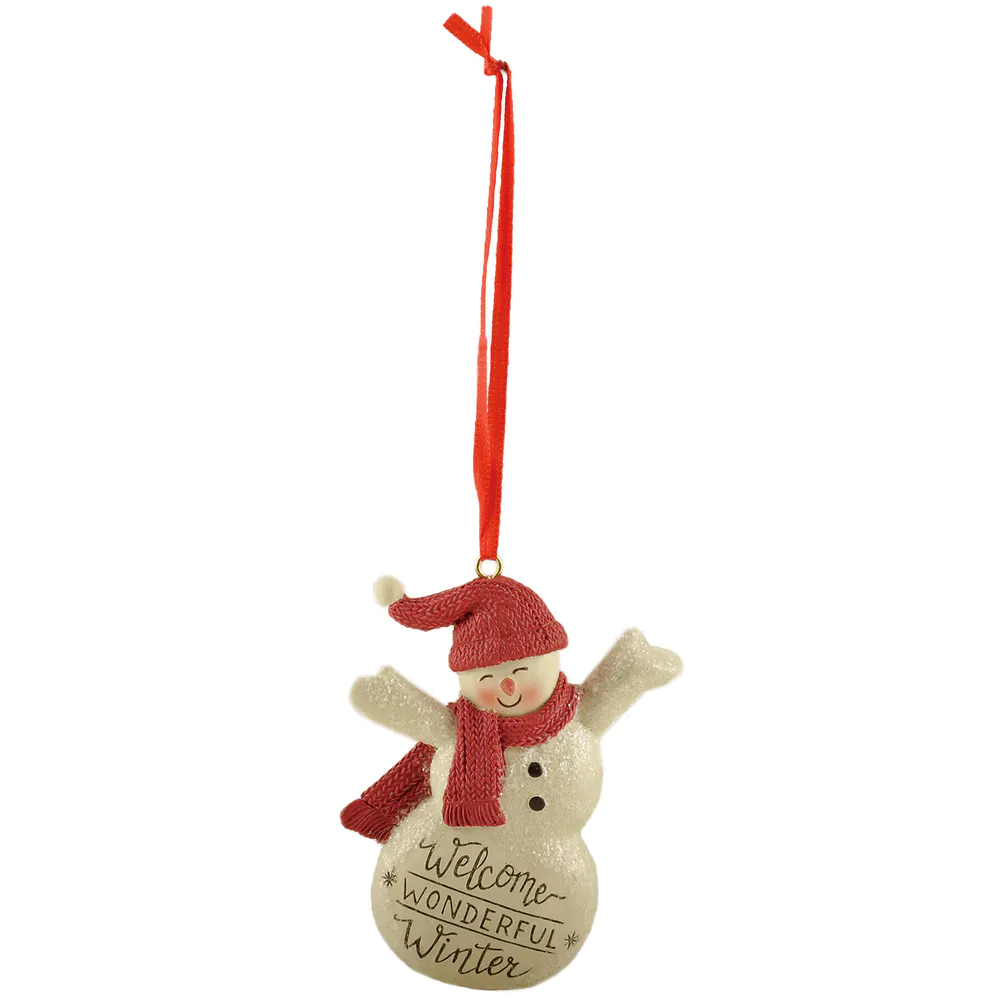 Winter Welcome in Handcrafted Elegance Joyous Resin Snowman with Knitted Red Hat Ornament for Home Decor 238-52133