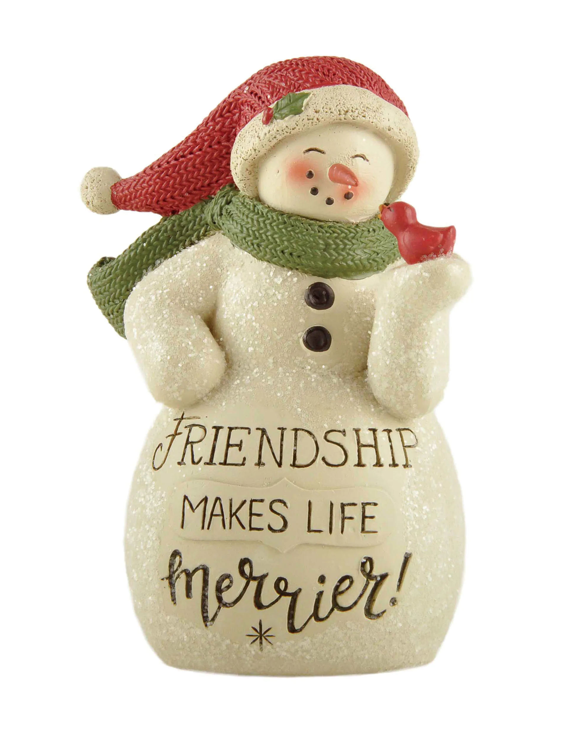 Delightful Friendship Makes Life Merrier Snowman Figurine with Santa Hat and Green Scarf for Holiday Decoration 238-13794