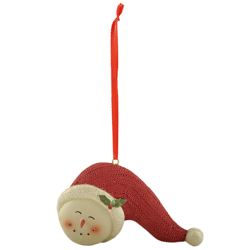 Charming Hand-Painted Smiling Snowman Ornament with Cozy Knit Red Santa Hat for Christmas Tree Decoration 238-52134
