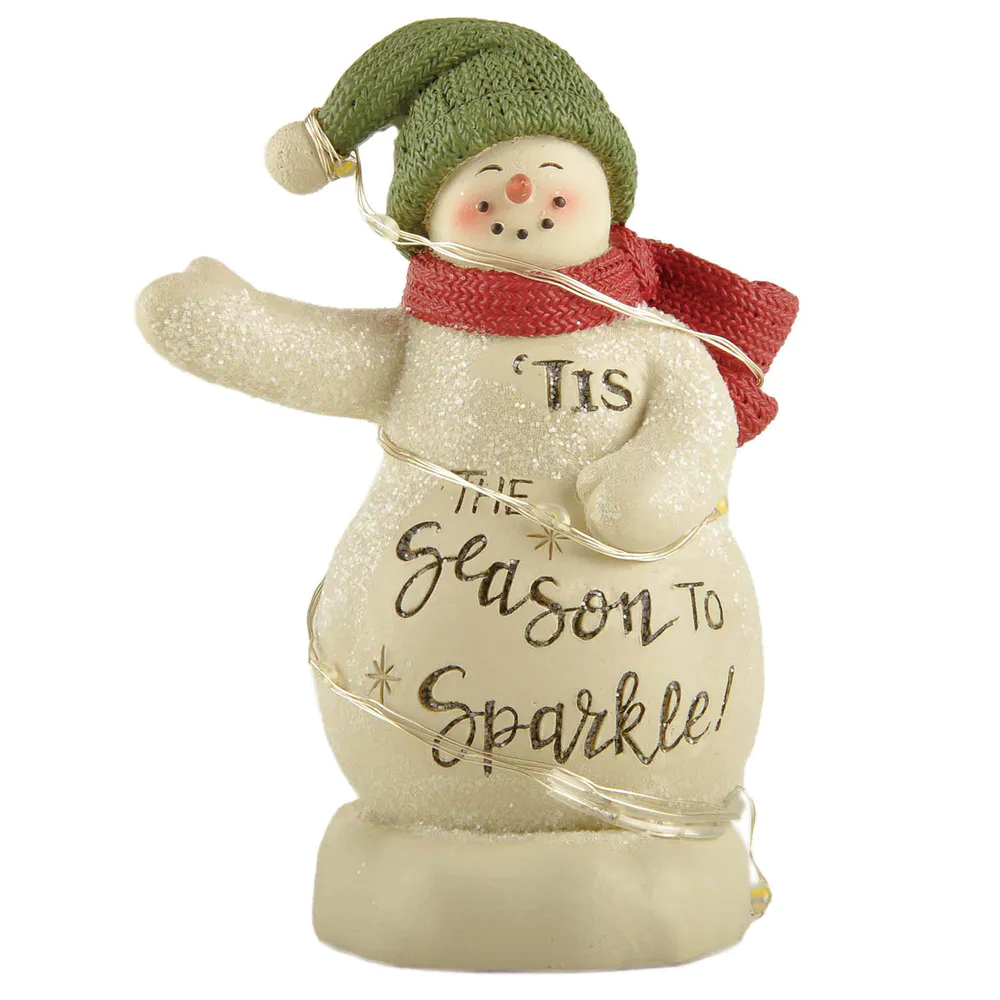 Joyful Resin Snowman Figurine with Glitter Accents and Festive Inscription 'Its the Season to Sparkle
