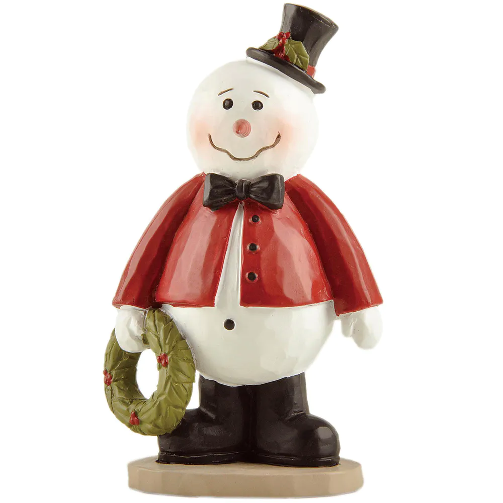 Yuletide Cheer Resin Christmas Figurine Elegant Top-Hat Snowman with Holiday Wreath for Festive Resin Decor 238-13918