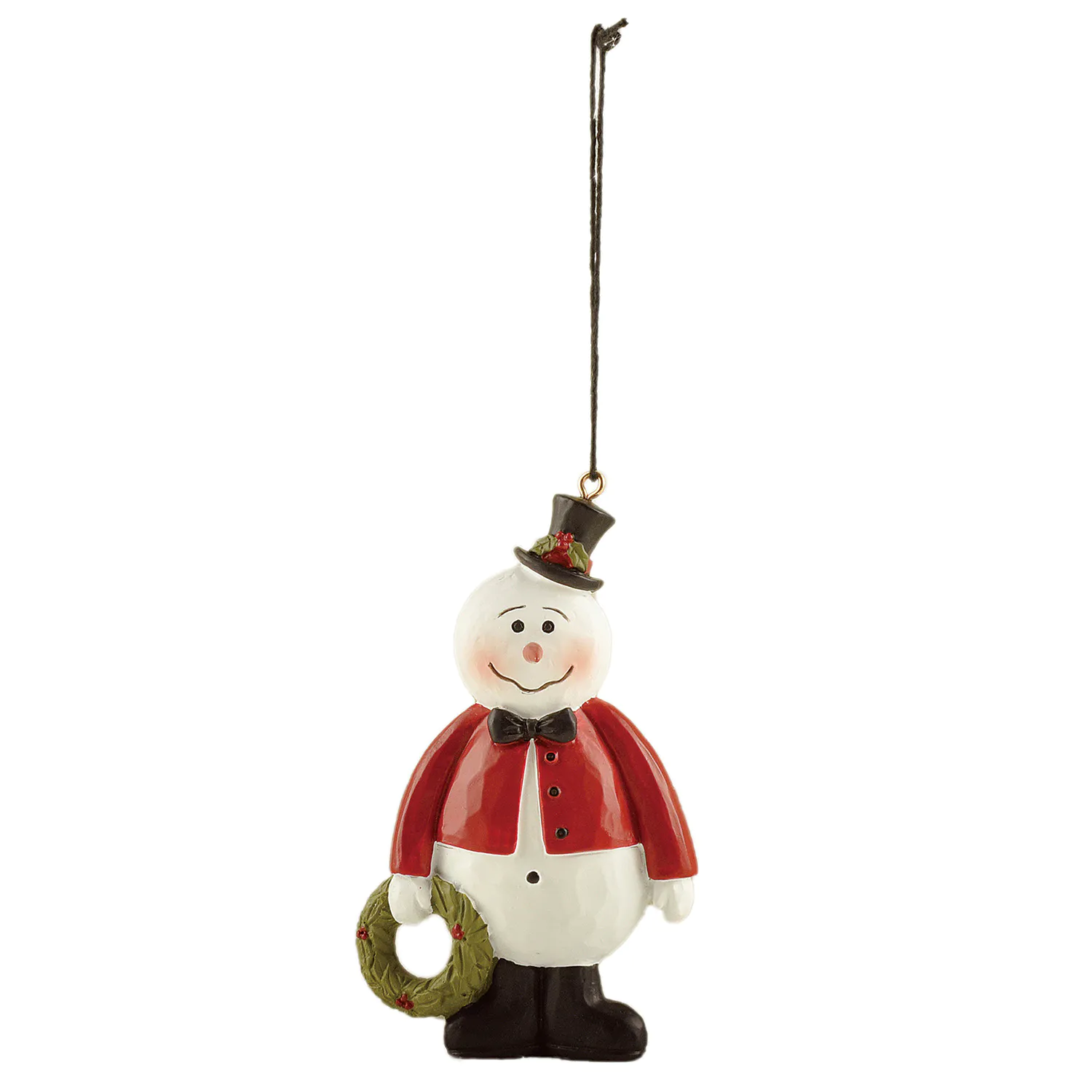 Seasonal Elegance Resin Christmas Figurine Joyful Snowman Hanging Ornament with Festive Wreath for Holiday Decor 238-52149