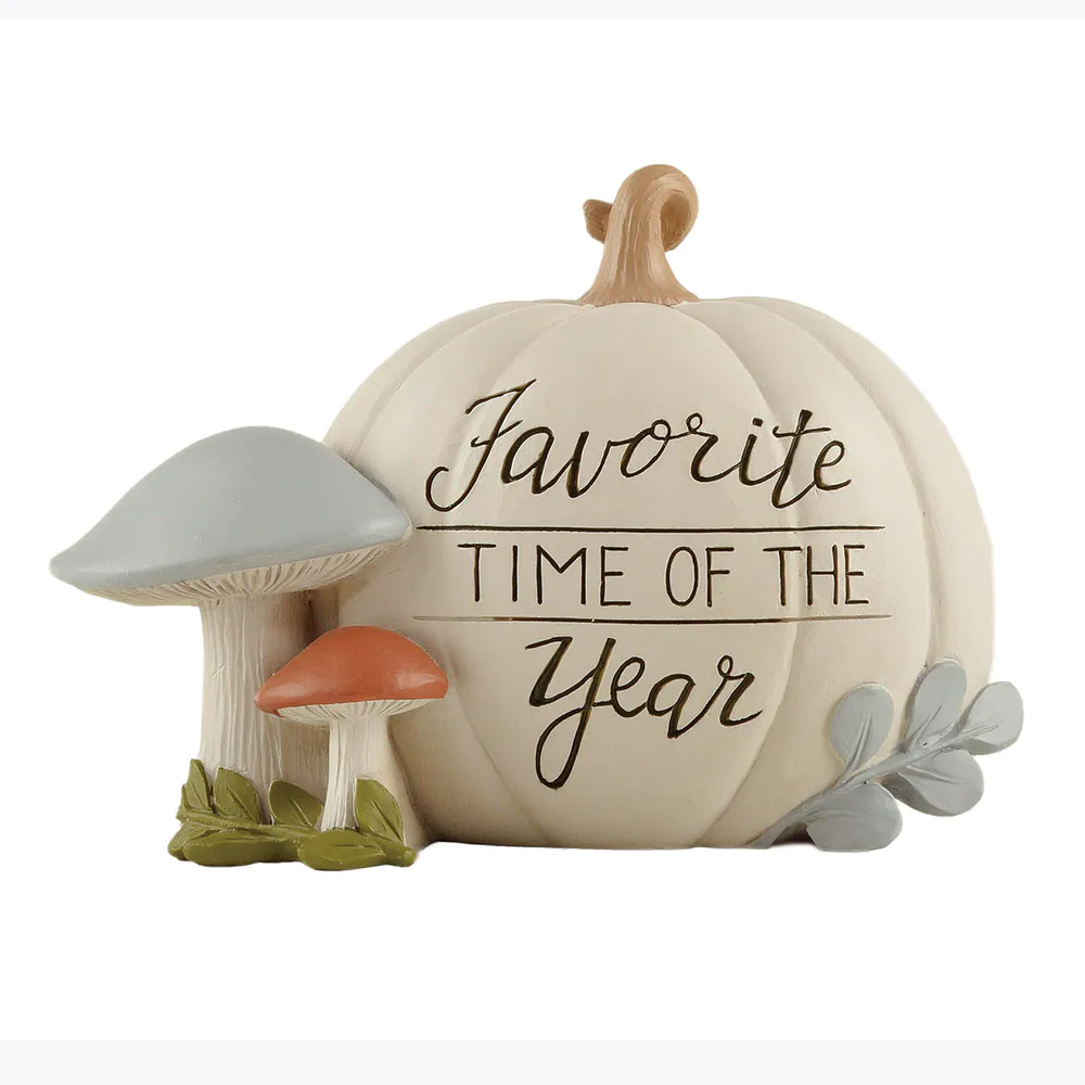Pumpkin with Two Mushrooms Cherished Memories of the Harvest Season Handcrafted Resin Sculpture 'Favorite Time of the Year236-13852