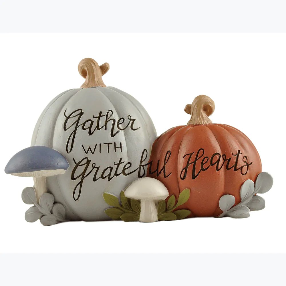 Gather with Grateful Hearts - Handcrafted Resin Pumpkin Duo for Thanksgiving Home Decor236-13853