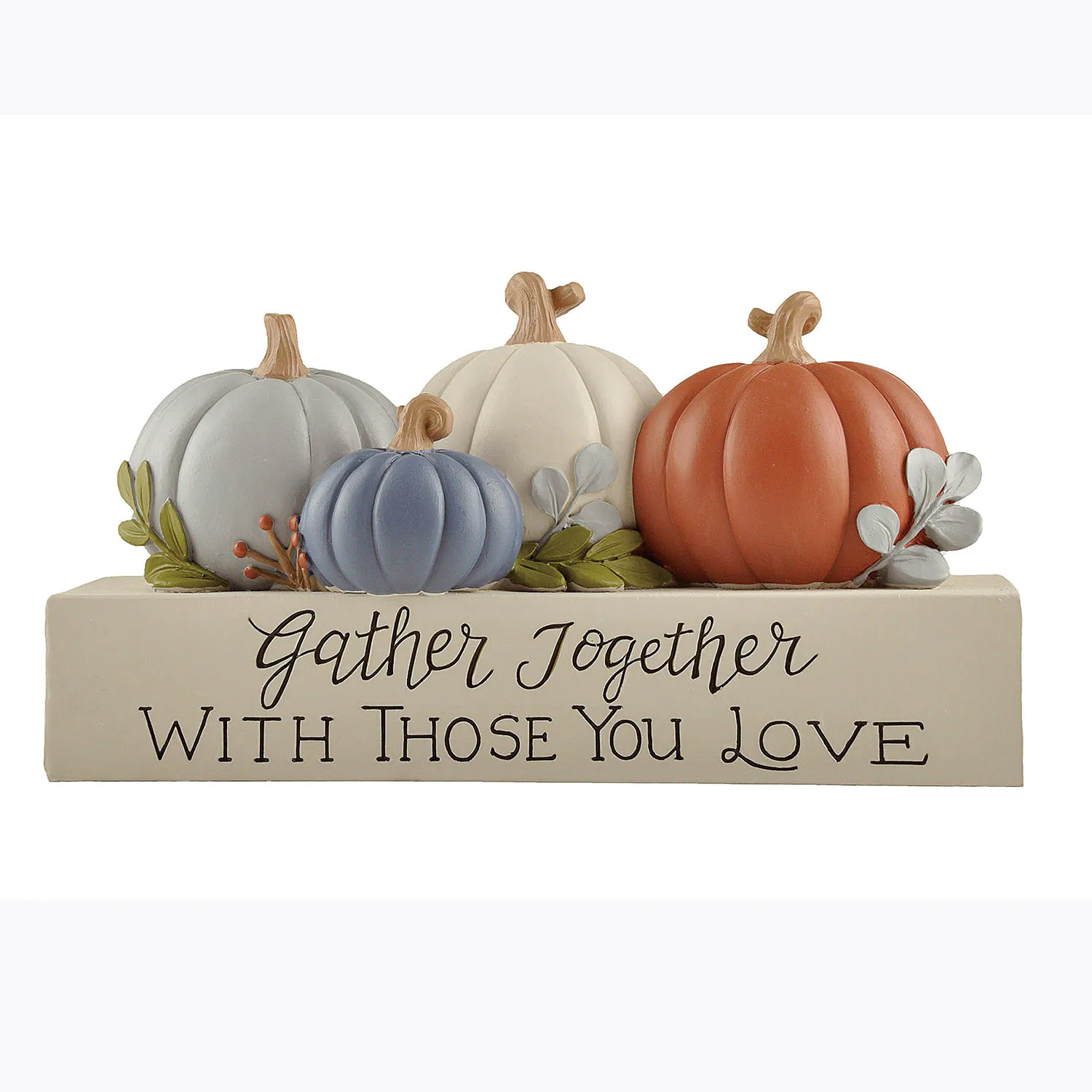 Autumn Embrace Handcrafted Resin Pumpkin Four Pumpkins on Base Collection with Inspirational Message236-13854