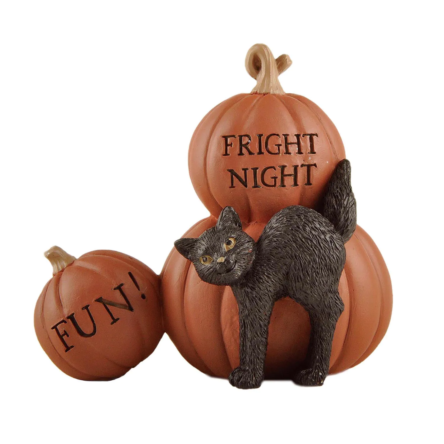 Spooky Delight - 'Fright Night Fun' Resin Pumpkin and Black Cat Halloween Home Decor236-13856