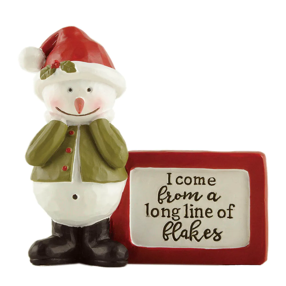 Wintertime Whimsy: 'I Come From a Long Line of Flakes' - A Playful Snowman Resin Figurine Full of Holiday Spirit for Home Decor  238-13922