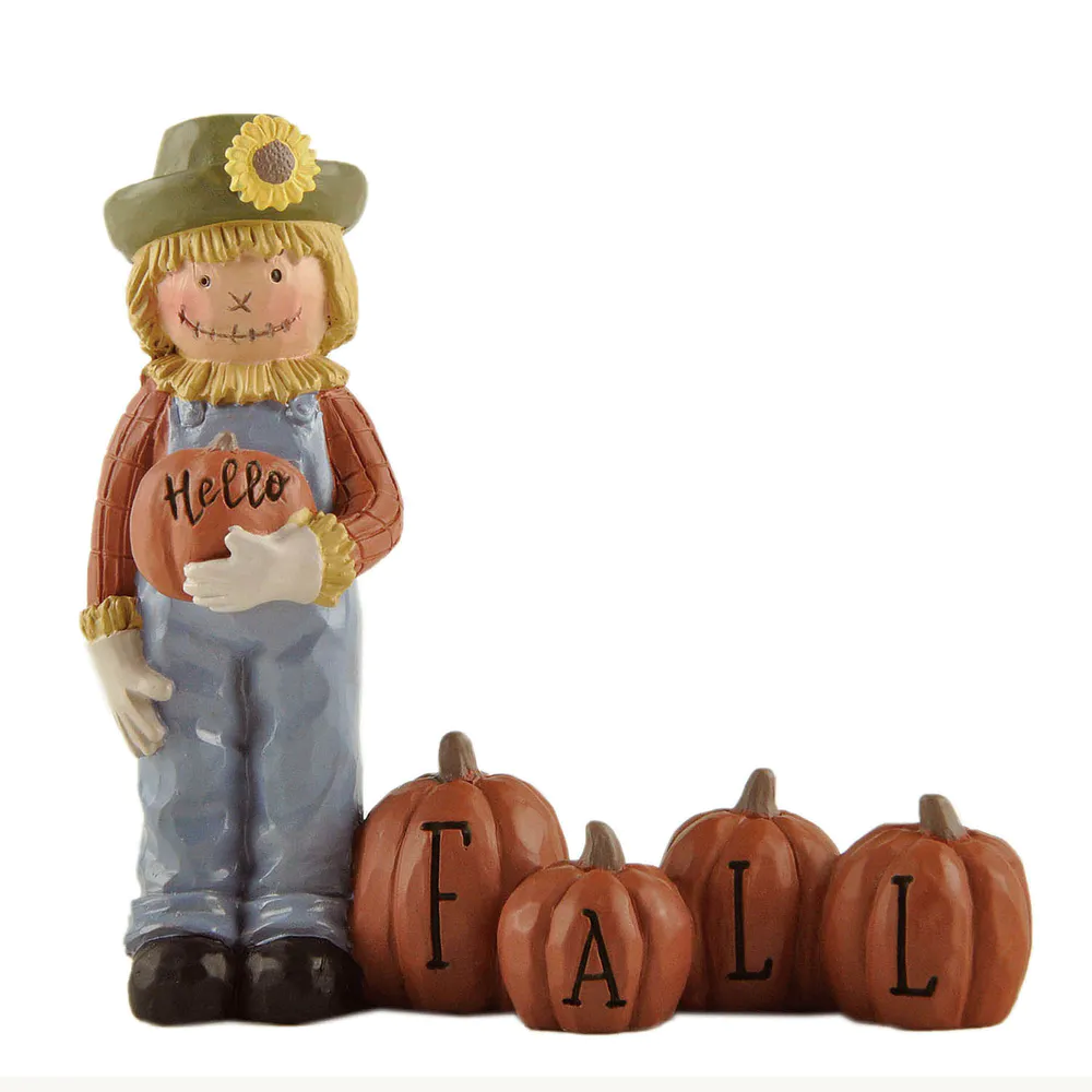 Harvest Welcome: Warm Scarecrow and Pumpkins Decor, Resin Handcrafted Figurine, Perfect Seasonal Home Accent236-13862
