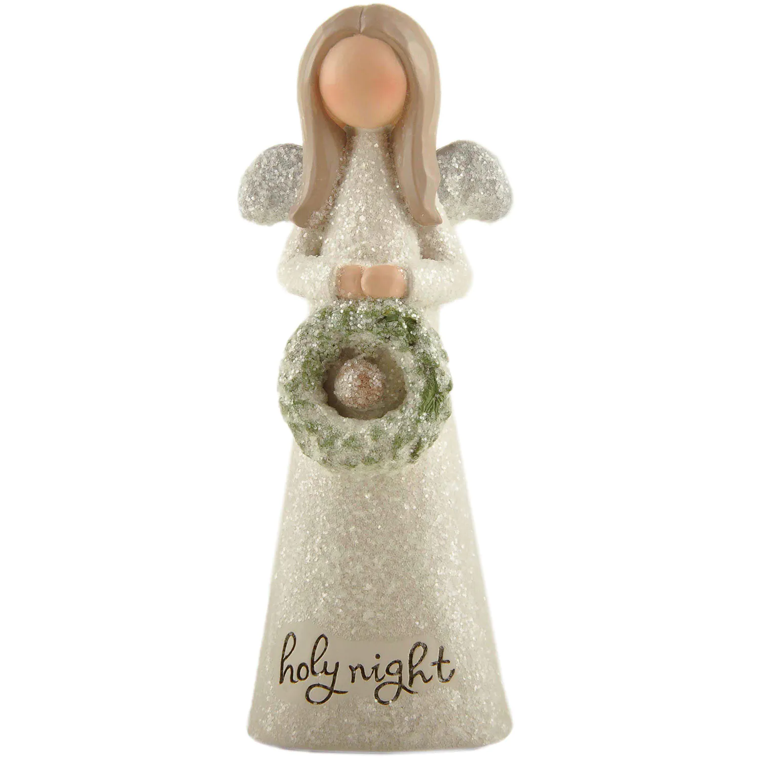 Embracing the Spirit of Christmas A Glittering Resin Angel Figurine Proclaiming 'Holy Night’ for Home Decor 238-13926