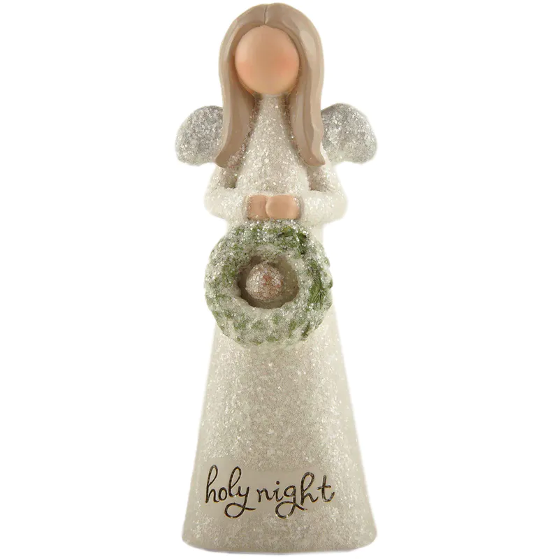 Embracing the Spirit of Christmas A Glittering Resin Angel Figurine Proclaiming 'Holy Night’ for Home Decor 238-13926