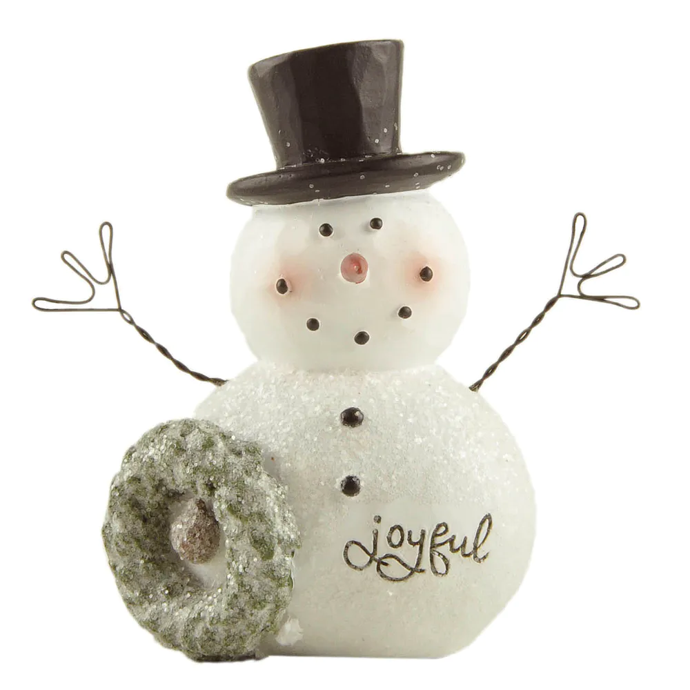 Sparkling Winter Delight Joyful Snowman with Top Hat and Shimmering Wreath – A Festive Resin Figurine to Brighten Your Holiday Decor 238-13929