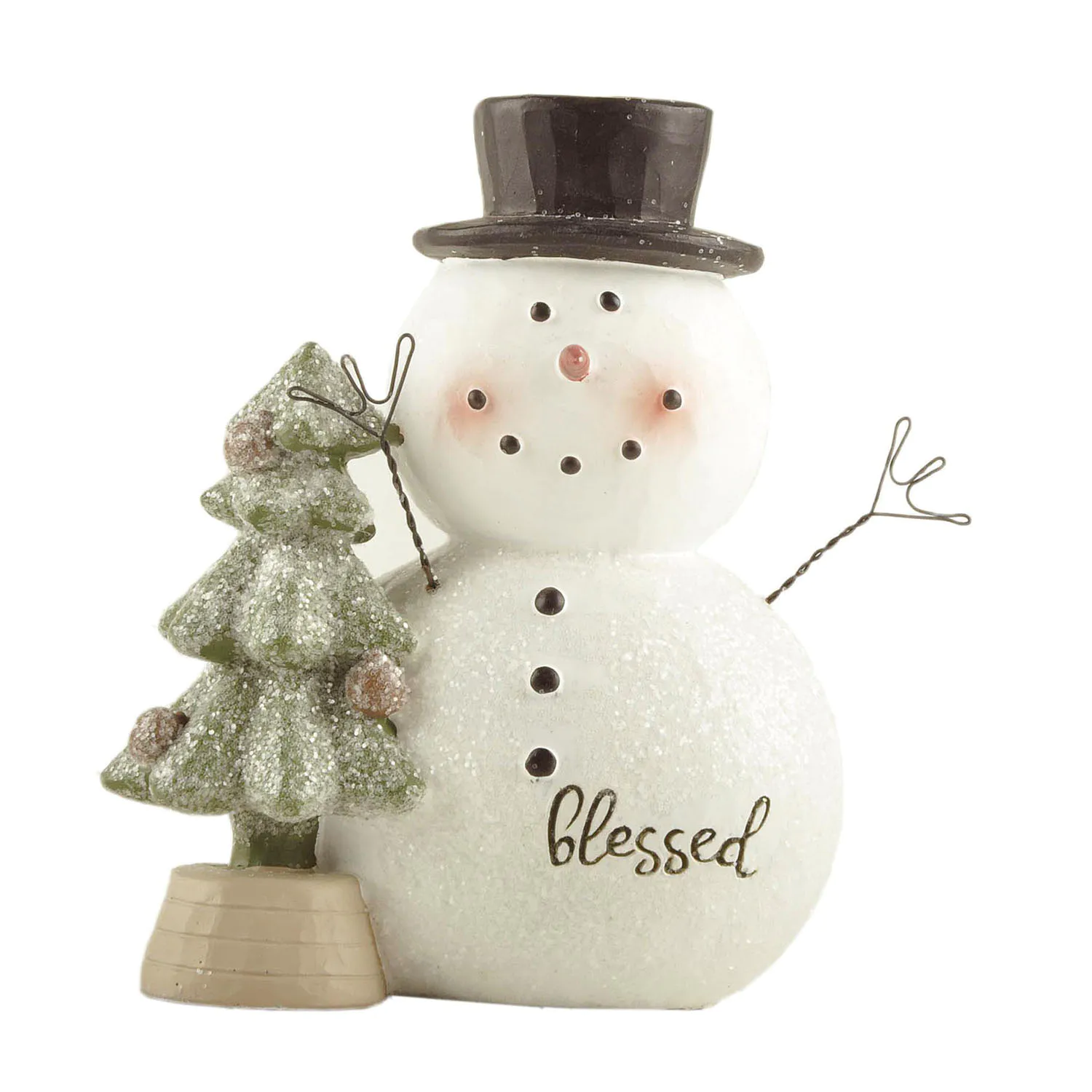 Enchanted Winter Bliss Handcrafted Resin Snowman Clutching a Glittery Tree with 'Blessed' Inscription for Home Decor 238-13930