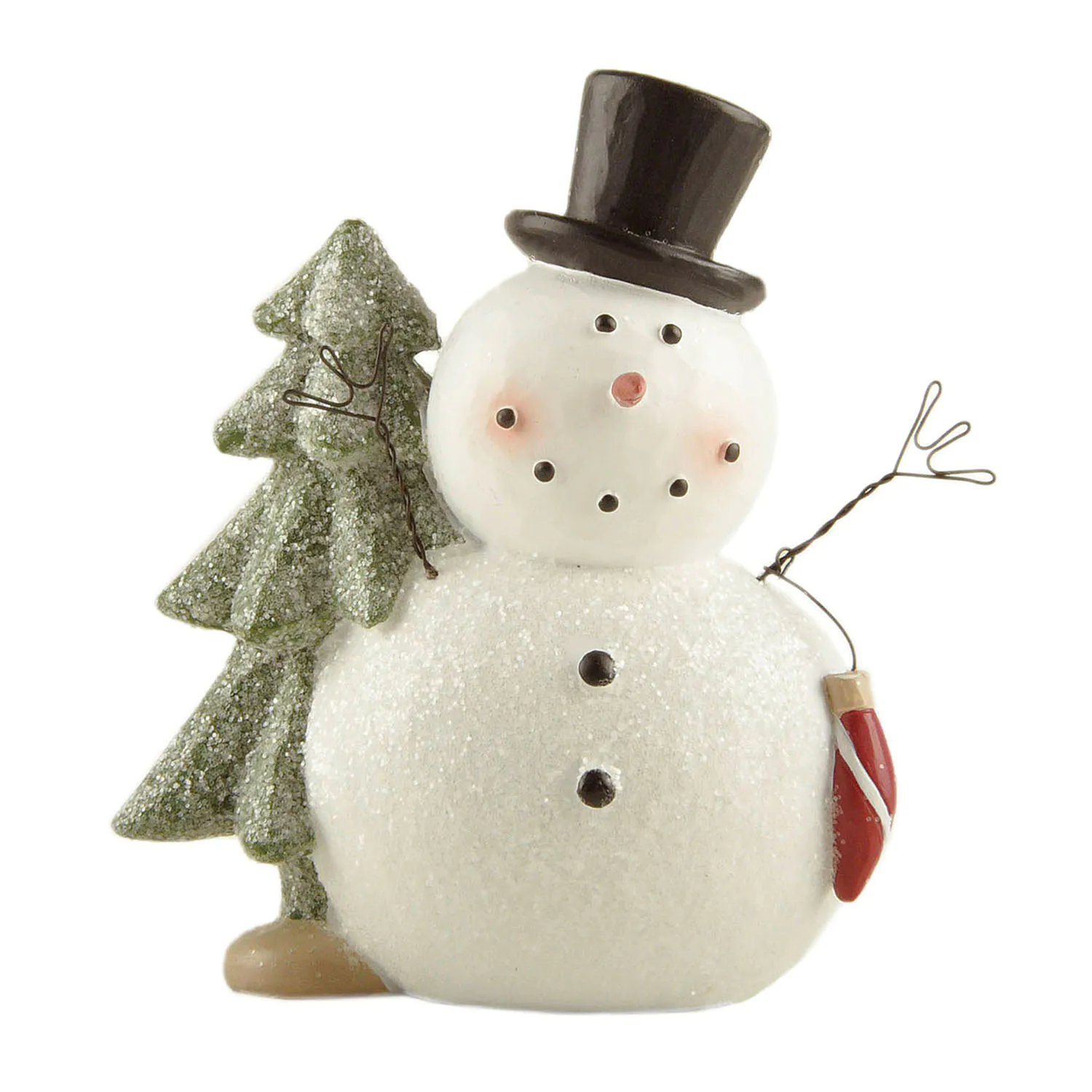 New Arrival Resin Handcrafted Snowman Figurine Elegant Gliter Snowman w Hat & Tree Statue for Home Decor 238-13933
