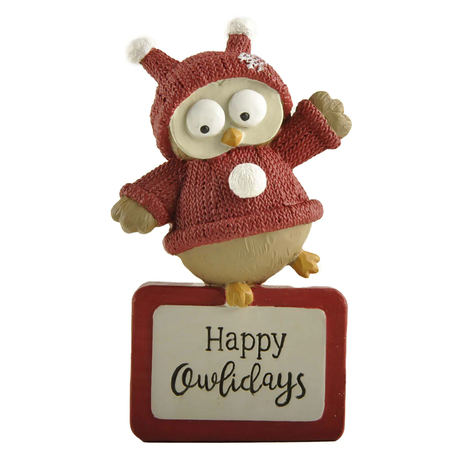 Factory Handmade Festive Resin Owl Figurine in Red Christmas Attire with 'Happy Owlidays' Inscribed Base for Home Decor 238-13895