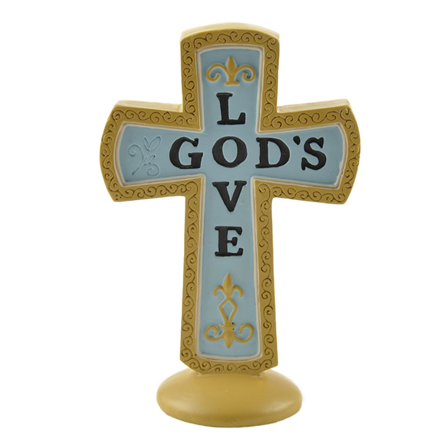 Inspirational Resin Cross with 'God's Love' on Blue Cross Inscription - Decorative Religious Keepsake for Spiritual Inspiration 151-89248
