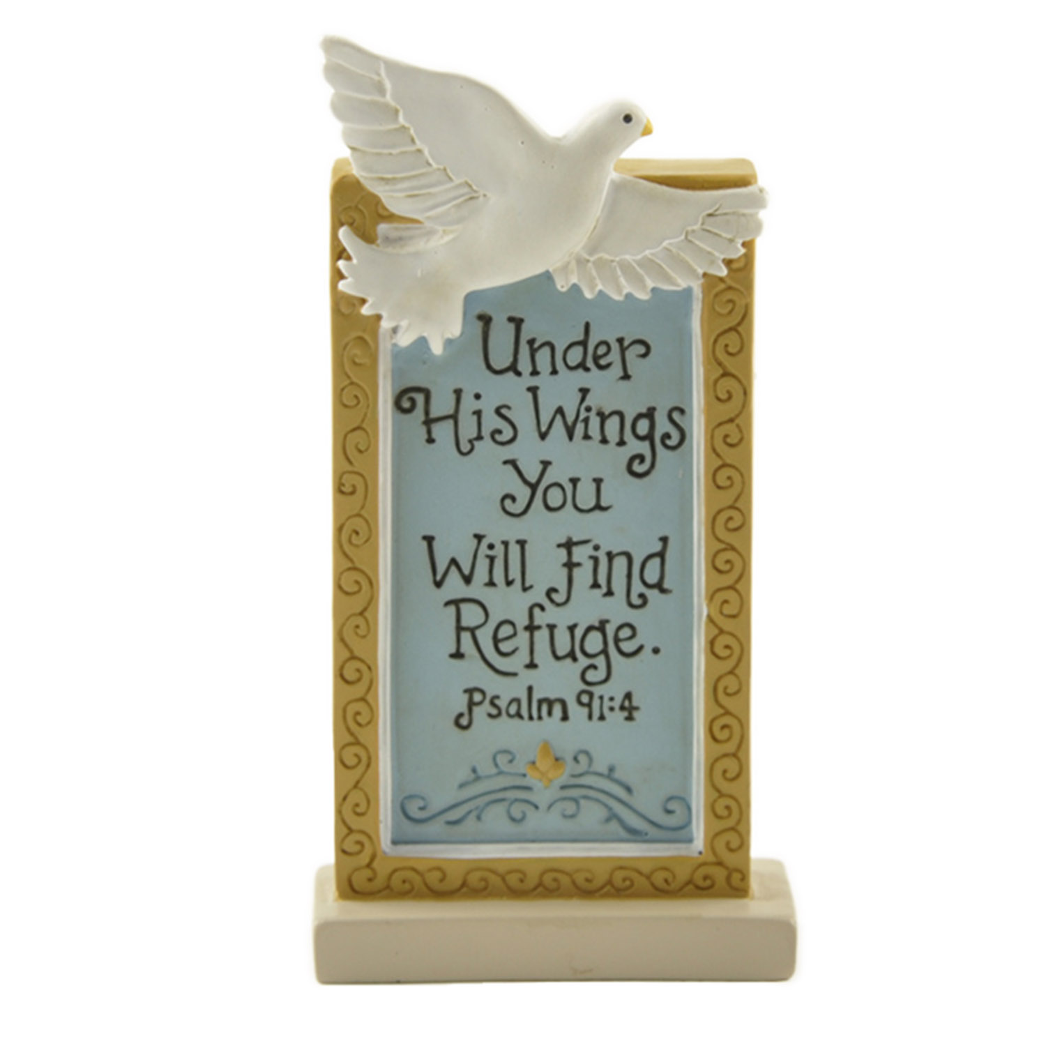 Inspirational Resin Plaque with Dove and Psalm 91:4 Inscription – 'Under His Wings You Will Find Refuge' – Elegant Religious Home Decor 151-89249