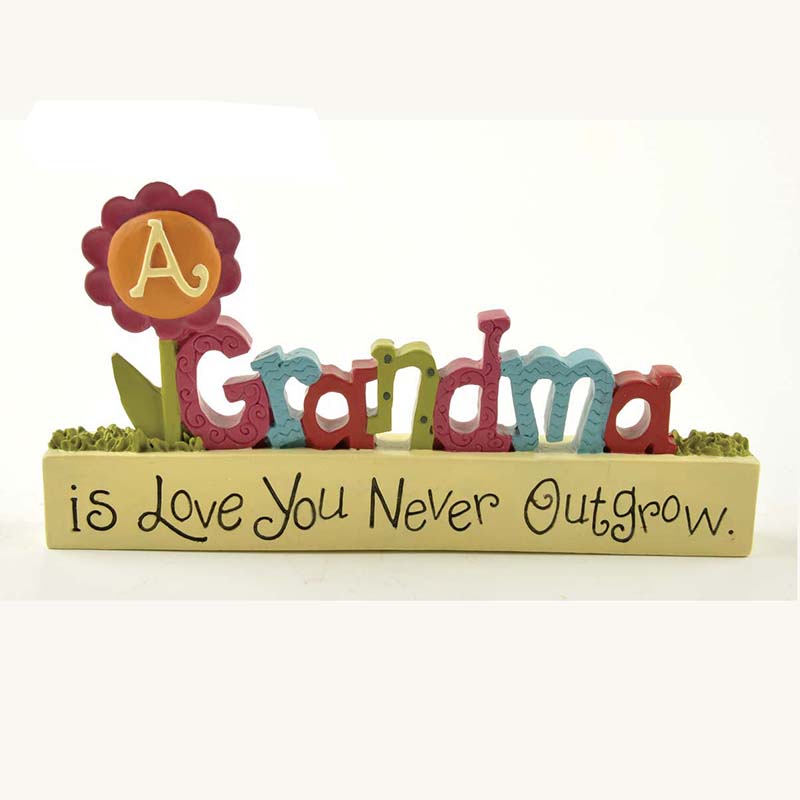Hot Sale Resin Crafts 'GRANDMA IS LOVE' PLAQUE W/FLOWER BLOCK for Home Decoration1411-89208
