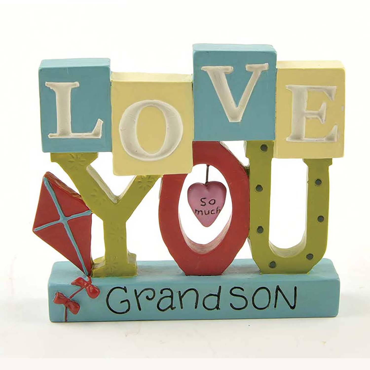 Colorful Resin 'LOVE YOU Grandson' Decorative Letter Blocks with Kite and Heart Accents – Perfect Gift for Grandparents to Grandson1411-89216