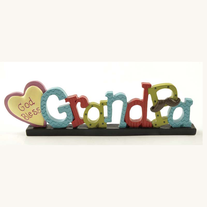 Playful Resin 'God Bless Grandpa' Decorative Letter Sign with Heart and Mustache – Unique and Heartfelt Gift for Grandfathers1411-89220