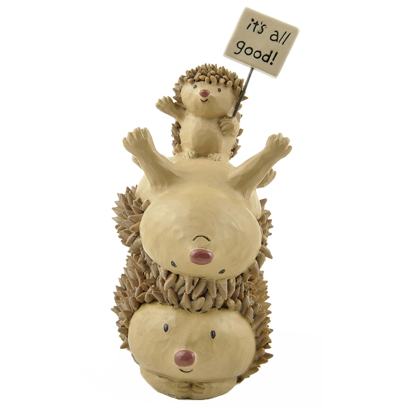 Stacked Resin Hedgehog Figurines with 'It's all good!' Sign, Perfect for Home and Office Desk Decor, Ideal Gift Choice1412-89339