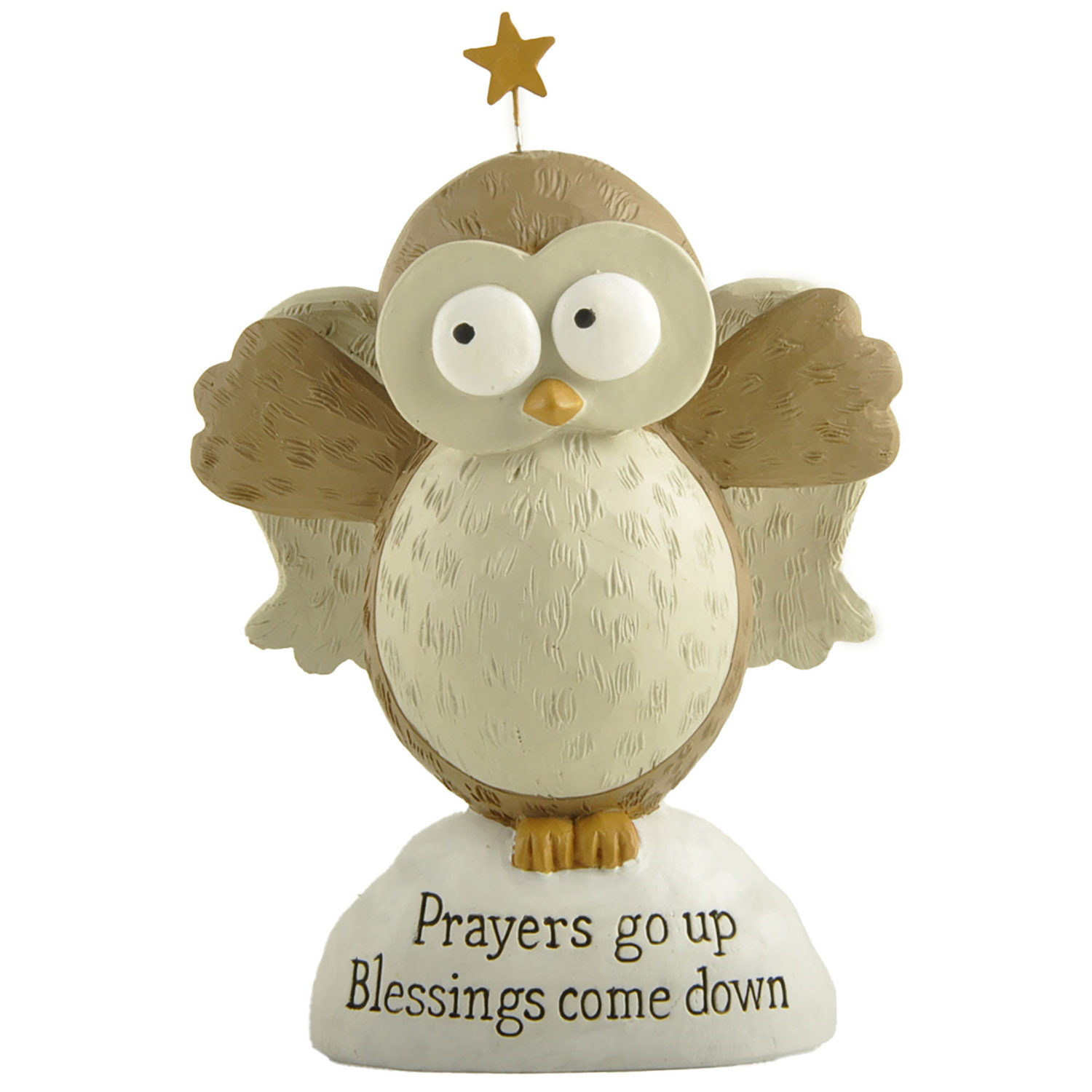 Inspirational Resin Owl Figurine with Star and Message – 'Prayers Go Up, Blessings Come Down' – Uplifting Home Decor 238-13899