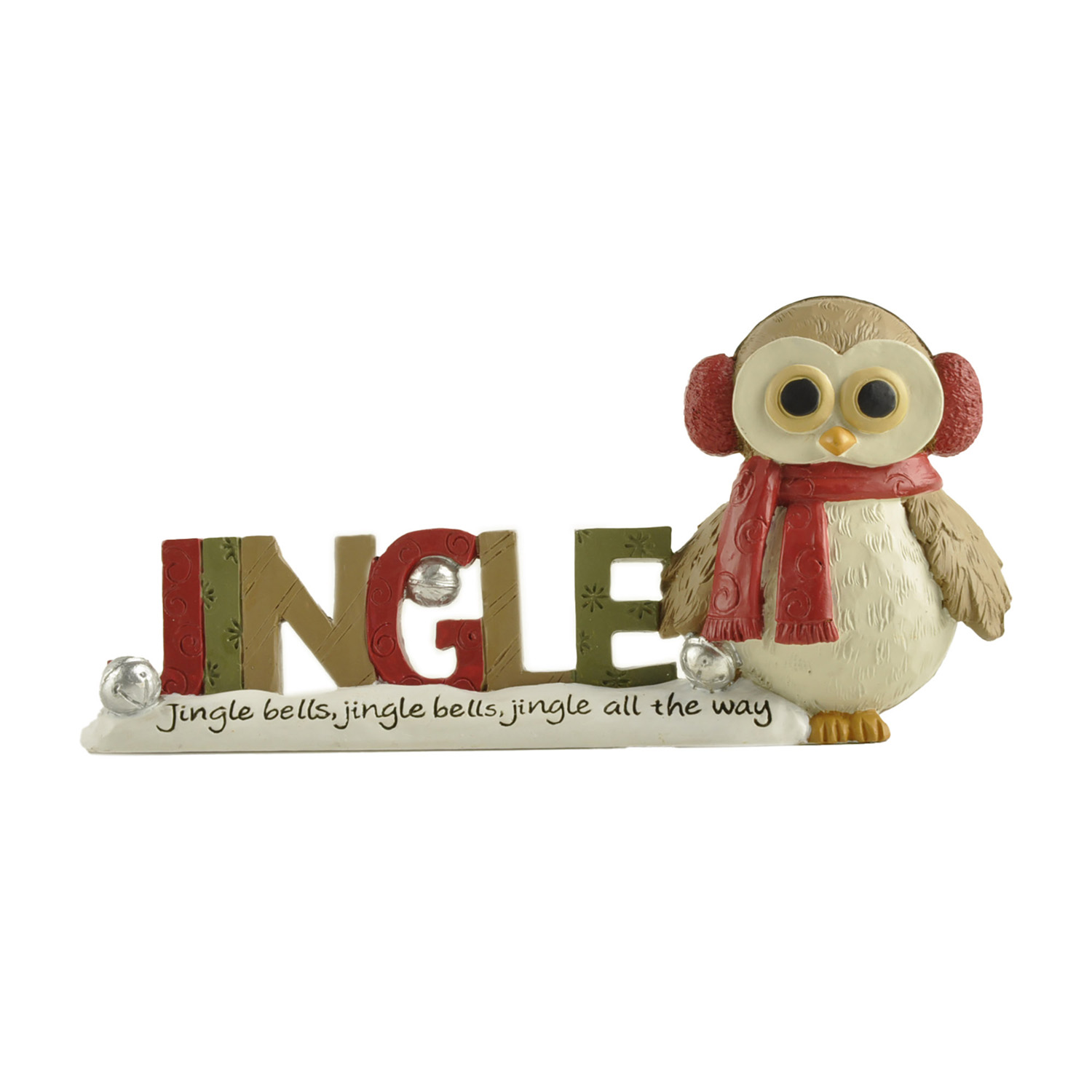 Festive Resin Owl with 'Jingle Bells' Sign – Adorable Christmas Decoration for Home and Holiday Cheer 238-13901