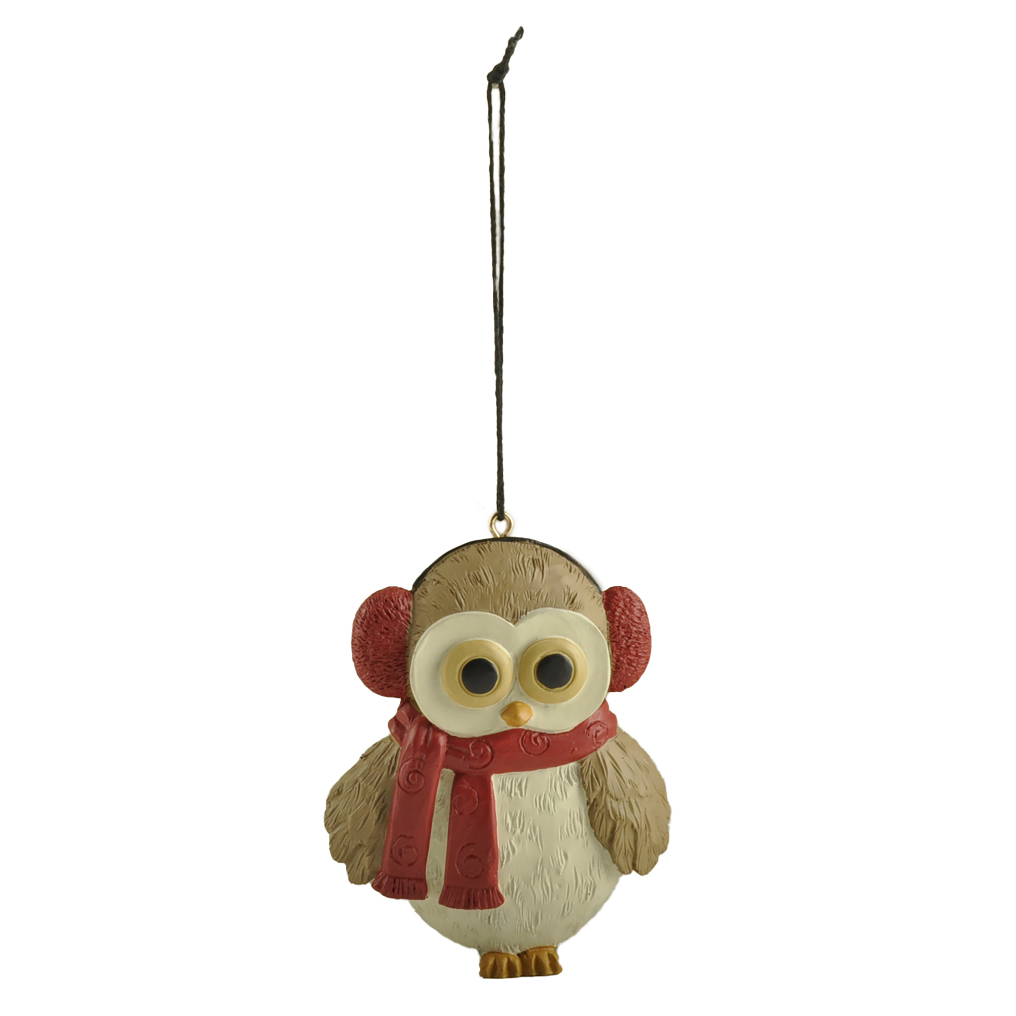 Adorable Resin Owl Hanging Ornament with Scarf and Earmuffs for Festive Christmas Tree Decoration 238-52142