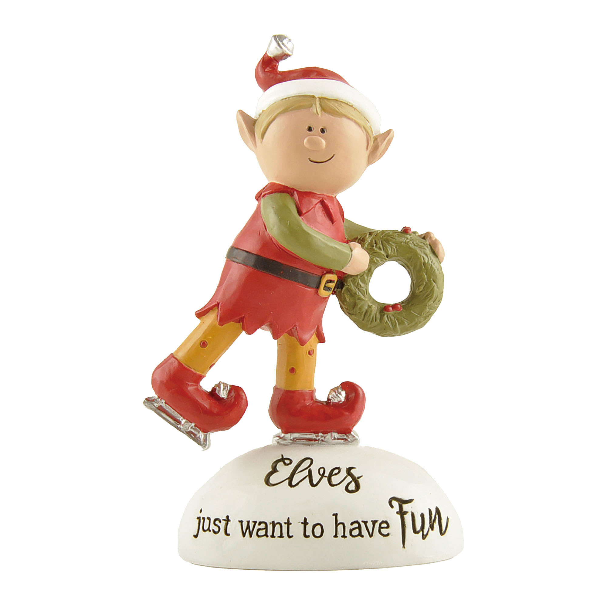 Cheerful Holiday Elf with Christmas Wreath Figurine – 'Elves Just Want to Have Fun' for Festive Home Decor 238-13907
